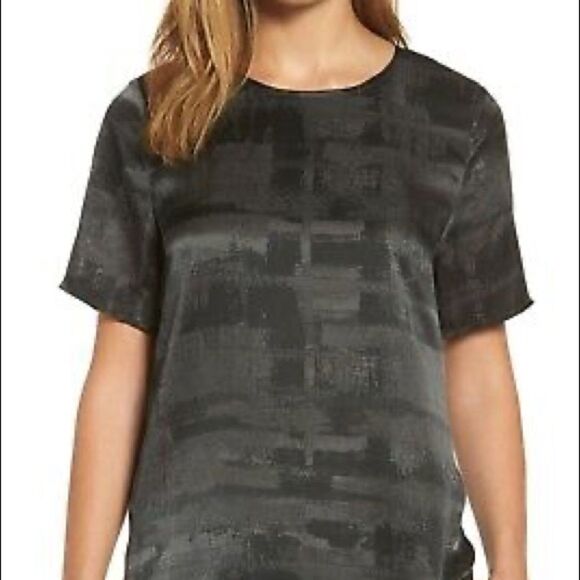 Eileen Fisher Bark Gaia Printed Silk Charmeuse Roundneck Box Top Size XXS $268 - Picture 4 of 11